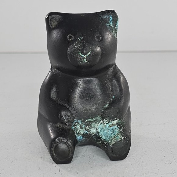 Vintage Bronze Teddy Bear Sitting Metal Figurine - Picture 2 of 9